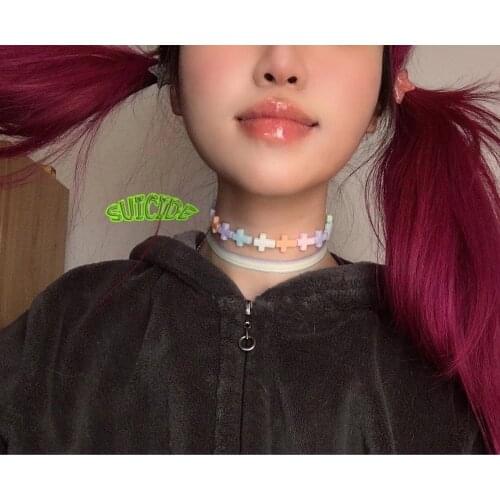 New Fashion Harajuku style colorful cross Choker Acrylic necklace for Women girls Men sweet cool Necklace best Party Gifts