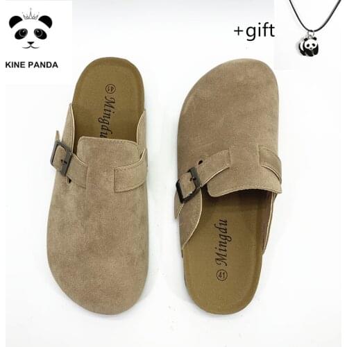 KINE PANDA Couple Slippers Woman Man Adult Cork Sandals Women Casual Beach Gladiator Flat Shoes Buckle Strap Size 35-44