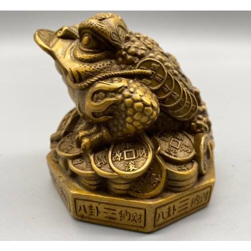 Collect China Fine Workmanship Copper Sculpture Wealth The Golden Toad Office Start Business Move House Metal Crafts Decoration