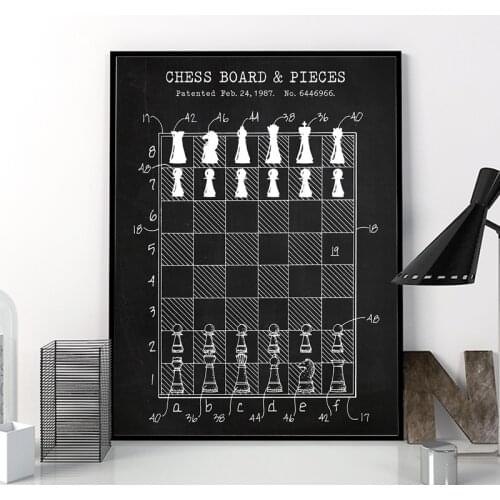 Chess Master Gift Chess Board Patent Canvas Posters Gaming Wall Art Painting Print Chess Club Decoration Picture Game Room Decor