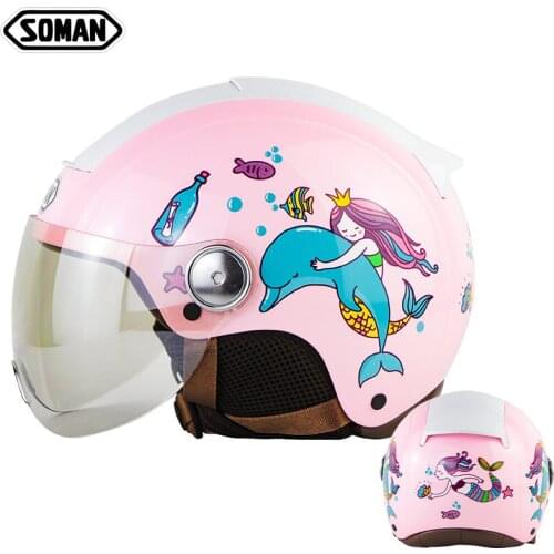 Soman Motorcycle open face helmets with W visors Plated Light Silver color SM210
