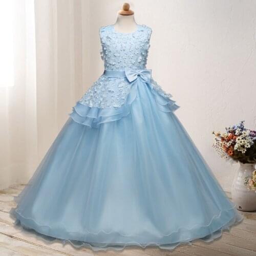 Bow Evening Dress For Girls Kids Dresses Children Flower Princess Dress Pageant Girl Party Wedding Dress 5-10 Years