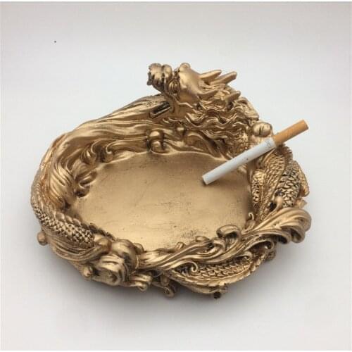 Ahtrays Dragon High Quality Fashion Big Cigar Ashtrays Golden Color Cigarette Ashtrays With Relief Dragon Pattern