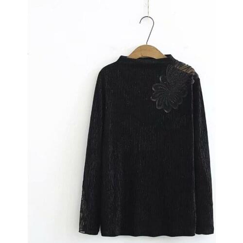 Plus Size Womens Long Sleeved t shirts Velvet Lace Elegant Officewear Oversized Tops