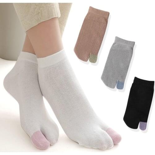 Women Cartoon Combed Cotton Two Toe Socks Japanese Multicolor Jacquard Split Toe Socks Flowers Art Cute Middle Tube Tabi Sock