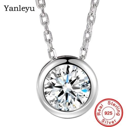 Yanleyu Fashion Girls Birthday Gift 100% 925 Sterling Silver Necklace Round Crystal CZ Pendant Necklace for Women PN060