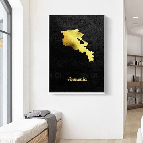 Golden Map Art Armenia Canvas Painting Wall Art Pictures Prints Home Decor Wall Poster Decoration For Living Room