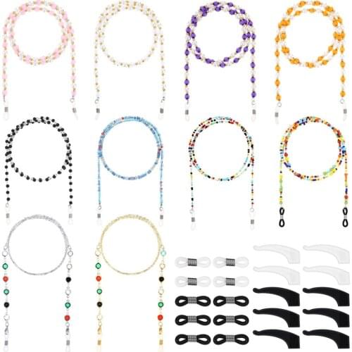 10 Pieces Eyeglass Chains Elegant Eyewear Retainer Beaded Eyeglass Strap Holder with Anti-Skid Ear Hooks and Silicone Eyeglasses