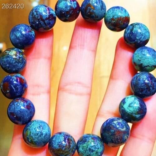 13.5mm Natural Malachite Azurite Strong Power Green Blue Bracelet Round Beads Woman Men Azurite Bracelet Genuin