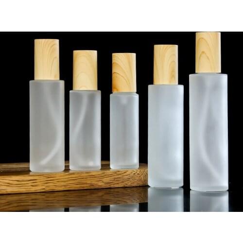 15pcs Wood Grain Cap Refillable Lotion Bottle Frosted essential oil Glass Aromatherapy Liquid 20-100ml massage Pipette Bottles