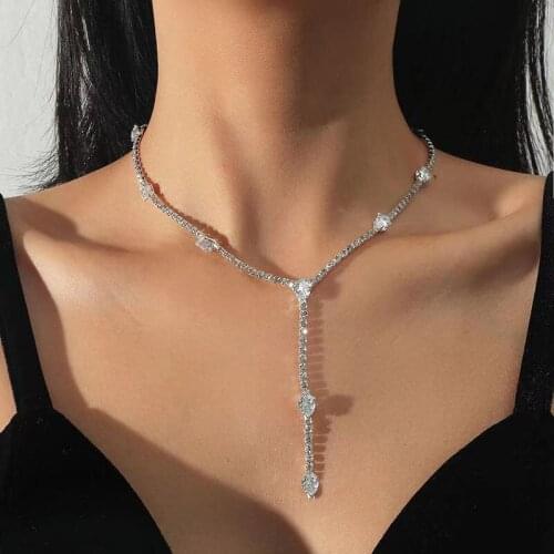2021 new long Tassel Necklace Rhinestone Necklace womens necklace statement rough necklace crystal jewelry wholesale