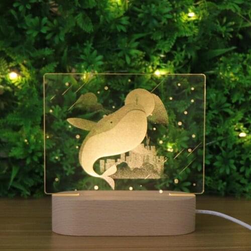 Beech USB 3D Table Lamp Acrylic Whale Usb Night Light Childrens Bedroom Decoration Creative Gift Customizable