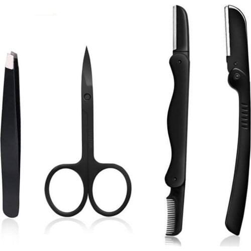 4 Pieces Eyebrow Shaping Tools Small Portable Eyebrow Trimmer Scissors and Tweezer Eyebrow Trimmer