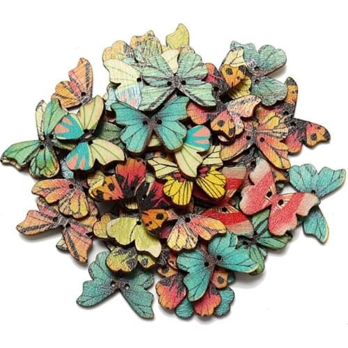 50pcs 2 Holes Mixed Butterfly Wooden Button Sewing Scrapbooking DIY Craft