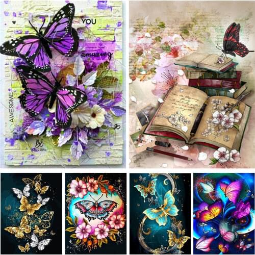 Huacan 5d Diamond Beads Embroidery Full Square/Round Mosaic Butterfly Diamond Painting Cross Stitch Animals Modular Pictures