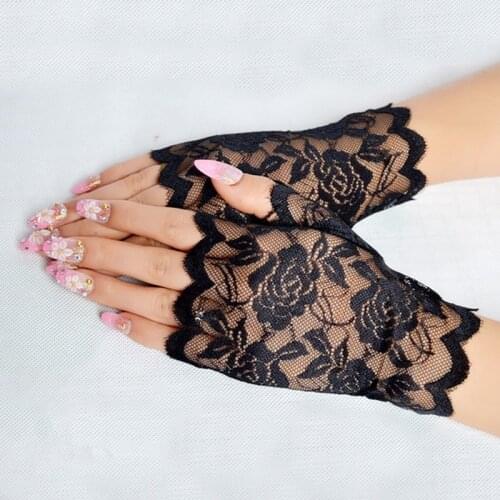 White Bridal Glove Style Sun Protection Accessories Pink Lace Hollow-out Gloves Sexy Delicate Lace Jacquard Pattern Lace Gloves