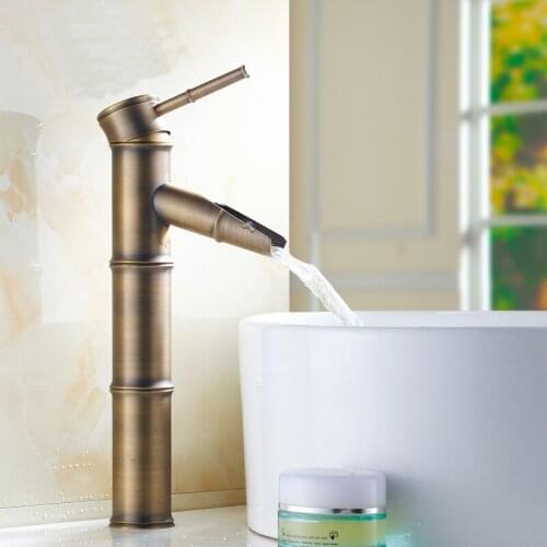 European Copper black bamboo style sink basin faucet antique, Retro bronze bathroom basin faucet mixer water tap hot and cold