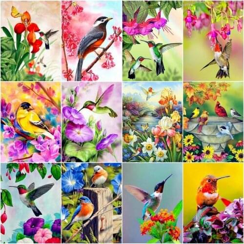 GATYZTORY Oil Painting By Numbers Flowers Birds Kits HandPainted 40x50cm Framed Canvas Unique Gift Home Decor