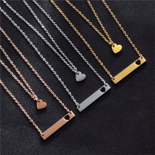 Julie Wang 1 Set Stainless Steel Long Strip And Heart Necklace Pendant Women Punk Jewelry High Quality Statement Necklace