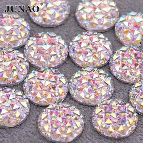 JUNAO Wholesale Bulk 8 10 12 16 20 30 35 40mm Large Flat Back AB Rhinestone Round Resin Crystal Strass Non Hotfix Stones