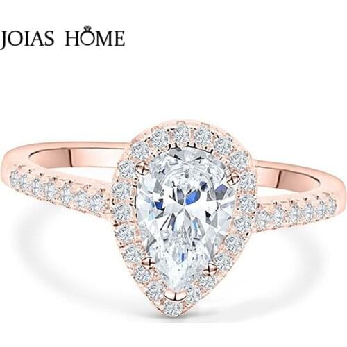 Joiashome Classic Silver 925 Jewelry Rings For Engagement Women With Water Drop Shape 5A Zircon Gemstone Wedding Party Gift