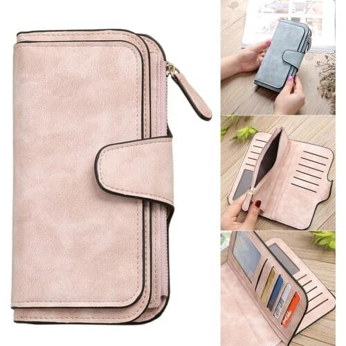 Leather Women Wallets Purse Coin Pocket Money Bags Hasp Card Holder Purse Ladies Retro Glamorous Multiple Slots PU Long Design