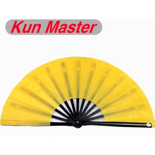 Kun Master 34 Cm Bamboo Chinese Kung Fu Tai Chi Fan With Yellow Cover Black Staves