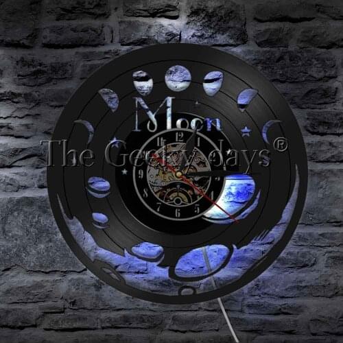 Moon Vintage Wall Light Nature Satellite Earth Vinyl Record Wall Clock Modern Wall Watch Hobby Gift Ideas For Astronomer