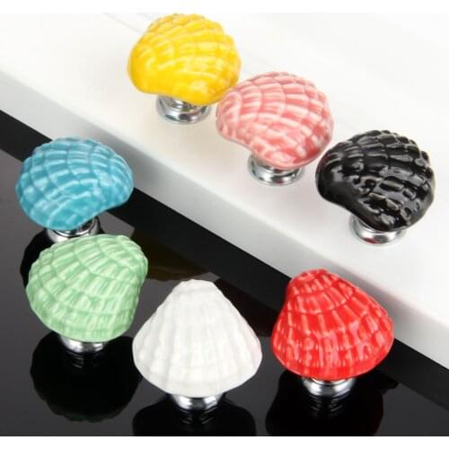 Fashion Ceramic Dresser Knobs shell Drawer Cabinet Kitchen Cupboard Decorative Furniture Handle Home colorful conch Pull screw