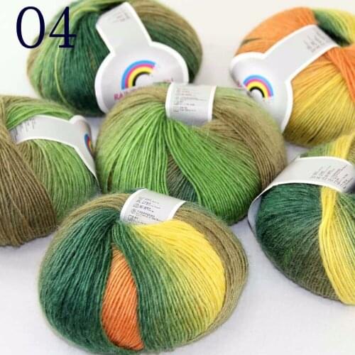Sale Soft 6X50gr ballCashmere Wool Colorful Rainbow Wrap Shawl DIY Hand Knit Yarn Green Yellow Khaki Olive 524-04-6