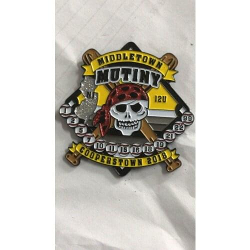 Custom 57mm baseball MIDDLETOWN MUTINY COOPERSTOWN 2018 dyeing black plated glitters trading lapel pin