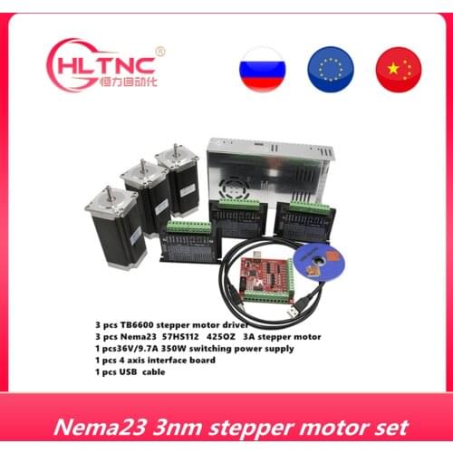 CNC Router 3 Axis kit 3pcs TB6600 Stepper motor driver+3pcs NEMA23 425 Oz dc motor+350W power supply +1pc 4 axis interface boar