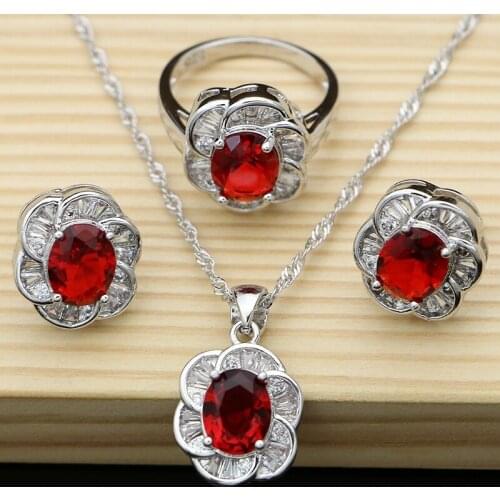 Natural Red Aarnet White Topaz Women 925 Sterling Silver Jewelry Sets Earrings/Pendant/Necklace/Rings Free Boite Cadeau