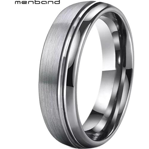 Groove Wedding Band Women Tungsten Wedding Ring 2 Offset Grooves With Polished Brushed Finish 6MM Comfort Fit