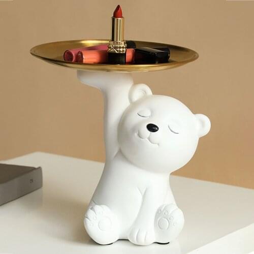 Home Decoration Storage Bear Tray Sundries Container Living Room Entrance Decoration Key Holder Crafts Cartoon Figurines Gifts