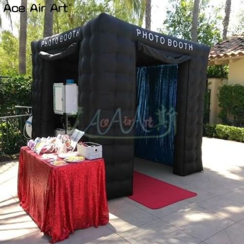 Totally black photo wall,inflatable social booth enclosure,selfie graphical backdrop with 2 doors and logo on sale