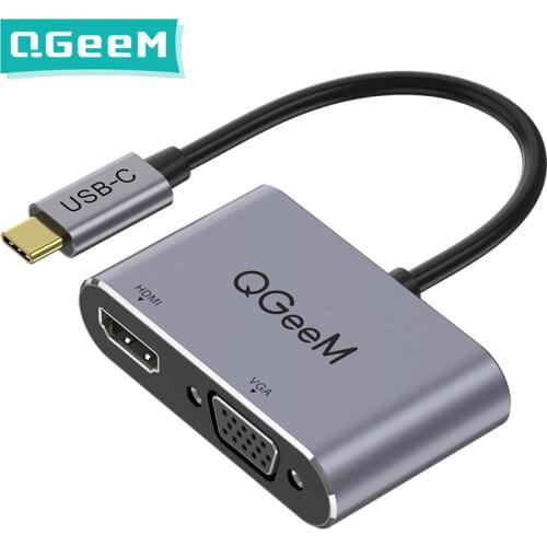 QGeeM USB C HDMI VGA Adapter for Xiaomi Notebook Macbook Pro Type C to HDMI Cable 4K Converter USB Type C VGA Splitter Hub Dock