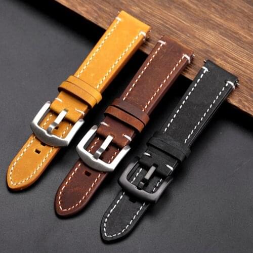 Handmade Leather Watchband, 18 19 20 21 22MM First Layer Cowhide Military Watch Bracelet, Brown Black Male Bracelet