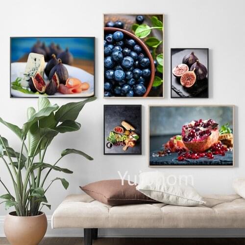 Blueberry Figs Fruit Food and Bread Canvas Painting Kitchen Posters Prints Wall Art Decor Picture Dinging Room Restaurant Decor