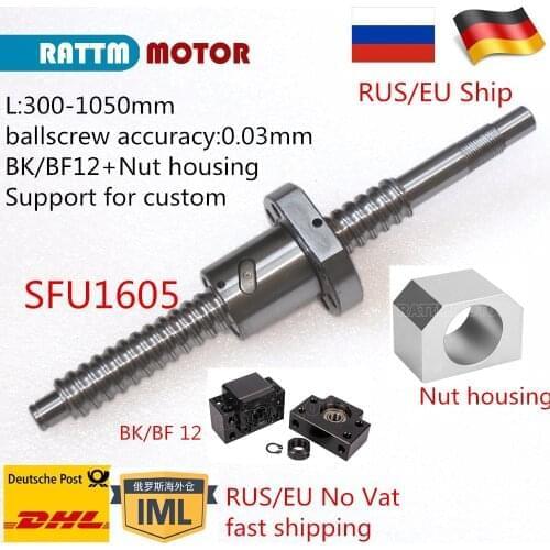 【RU Ship】Ballscrew SFU1605 300mm 500mm 16mm Rolled C7 Class With BK/BF12 and nut for router machine part