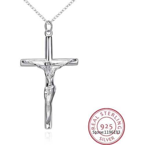 Silver Creative Male Necklace Men Jewelry Birthday Gifts 925 Sterling Silver Cross Jesus Pendant Necklace Fine Jewelry