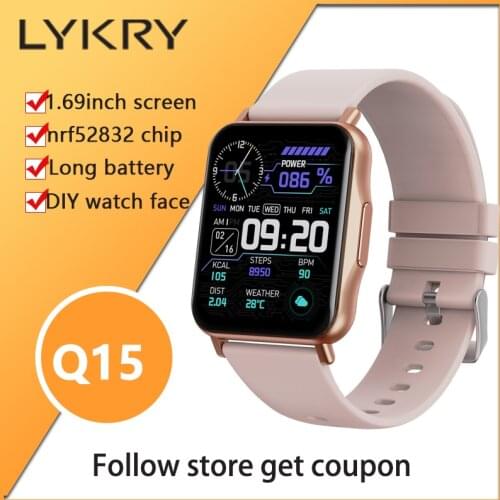 LYKRY Smart Watch 1.69 inch Screen 22mm Long Battery Men Women Watch IP67 Waterproof Heart Rate Blood Pressure Monitor Watches