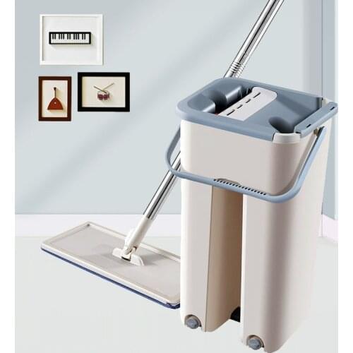 Bathroom Magic Flat Mop With Bucket Microfiber Pads Squeeze Mops Floor Flat Household Automatic 360 Rotating Cleaning Mop