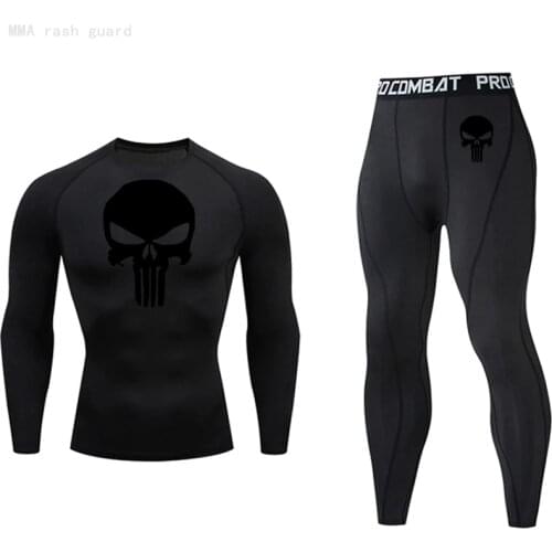 High Quality Sports Suit Men Compression Running tights Training pants Track suit Skull T-shirt Gym leggings Jogger set Men Run