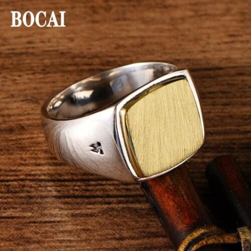 S925 sterling silver retro Thai silver punk fashion wide noodles personality mens ring