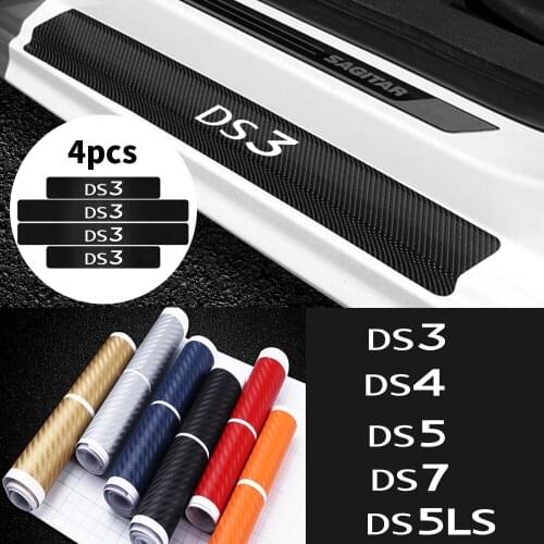 4PCS Carbon Fiber Car Door Sill Protector Door Threshold Scuff Guard Waterproof Stickers For Citroen DS DS3 DS4 DS5 DS 5LS DS7