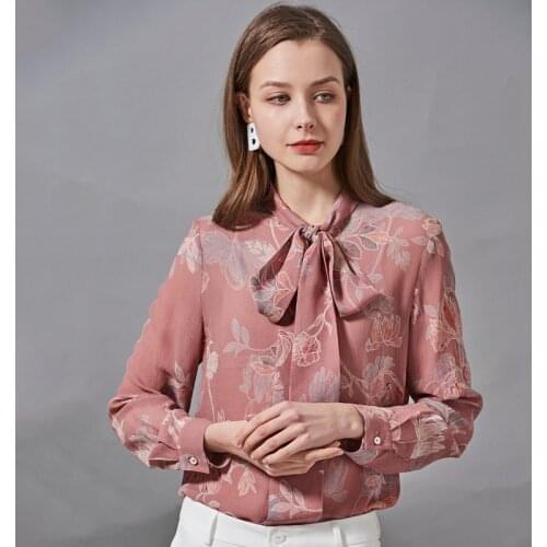 Womens Blouses and Tops Silk flesh bowtie Floral Printed Office Formal Casual Shirts Plus Large Size Spring Summer Sexy Femme