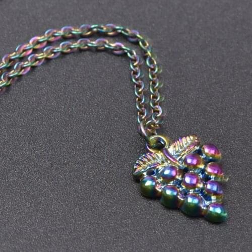 Rainbow Cute Cherry Grape Charm Pendant Necklace For Women Men Accessories Food Series Necklaces Chain Statement Choker Jewelry