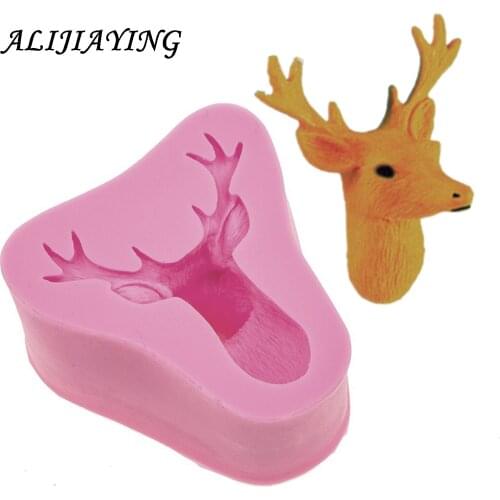 1Pcs 3D Stags Head Silicone Molds Christmas Deer Fondant Cake Soap Mold Gumpaste Chocolate Kitchen Baking Tools D0590