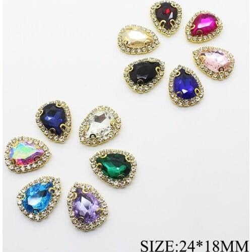 10pcs/lot 24*18MM Handicraft Glass Rhinestone Buttons for Craft Gold Metal Diamond Button for Clothes Wedding Card Decorative
